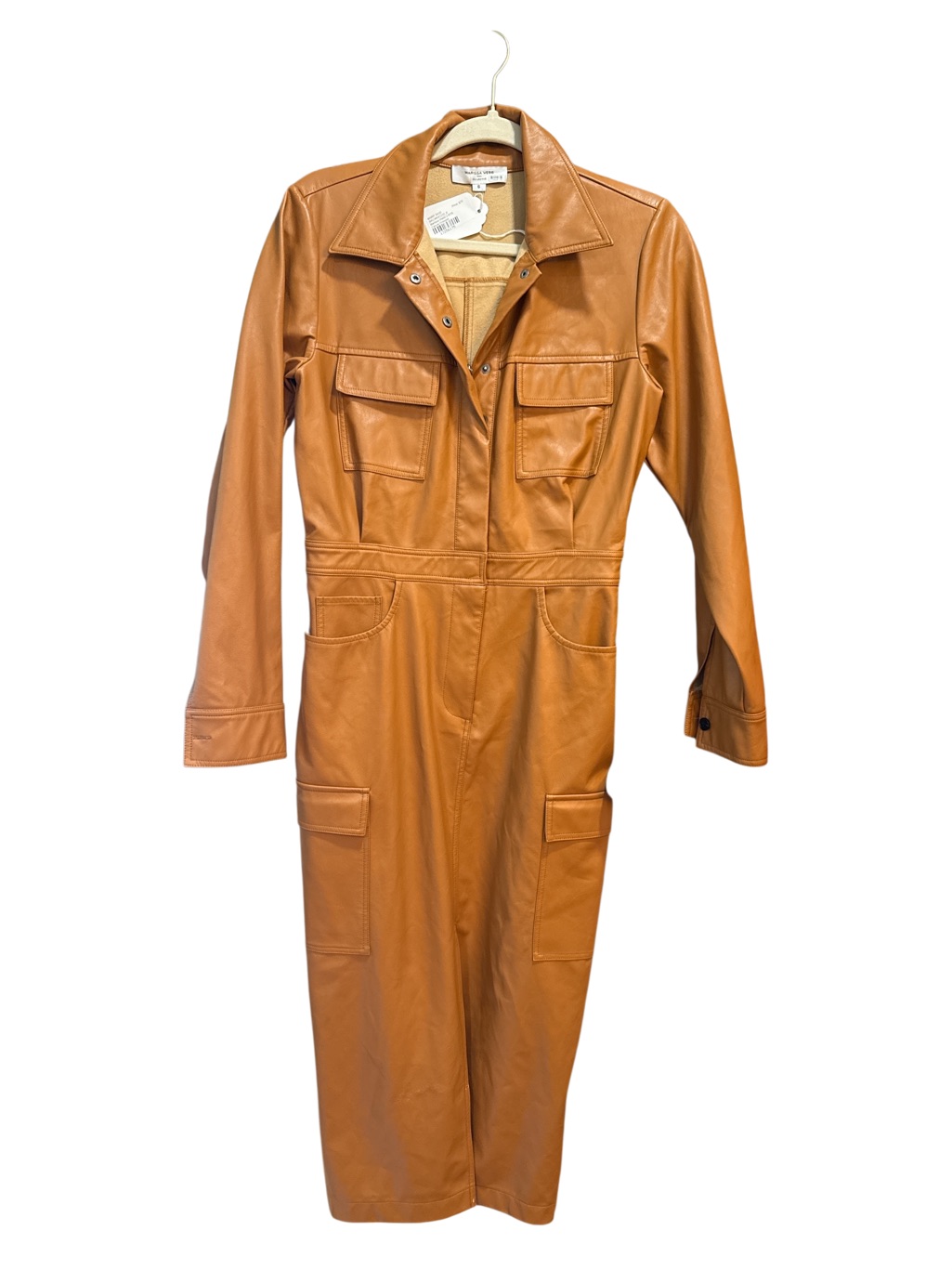 Marissa Webb Leather Panel Dress In Tan And Cream